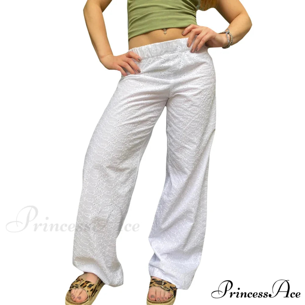 Warm Cute Eyelet Embroidery Wide Leg Pant OPAL / S pant-250223