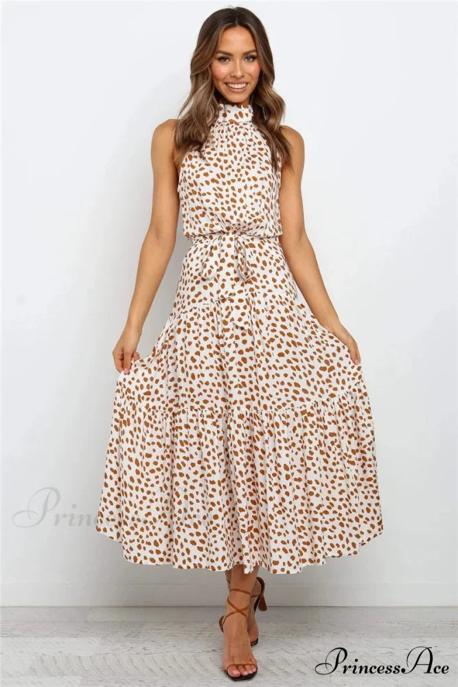 Warm Flower Pattern Halter Neck Seaside Flower Dress cloro10 / S oldfloraldress-250126