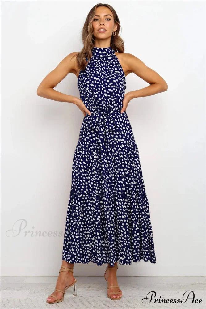 Warm Flower Pattern Halter Neck Seaside Flower Dress cloro11 / S oldfloraldress-250126