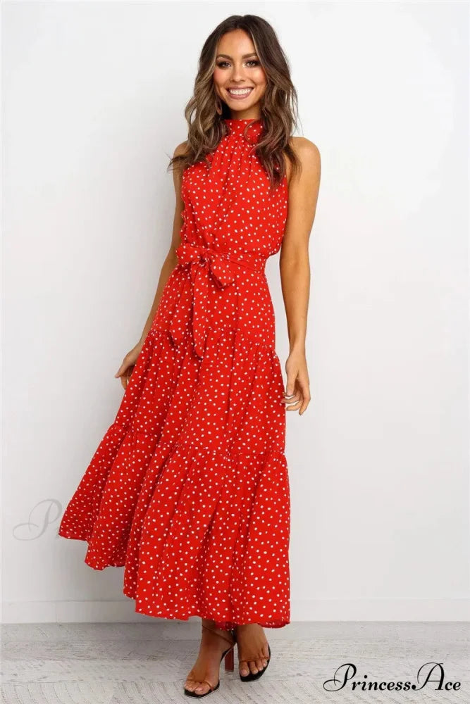 Warm Flower Pattern Halter Neck Seaside Flower Dress cloro2 / S oldfloraldress-250126