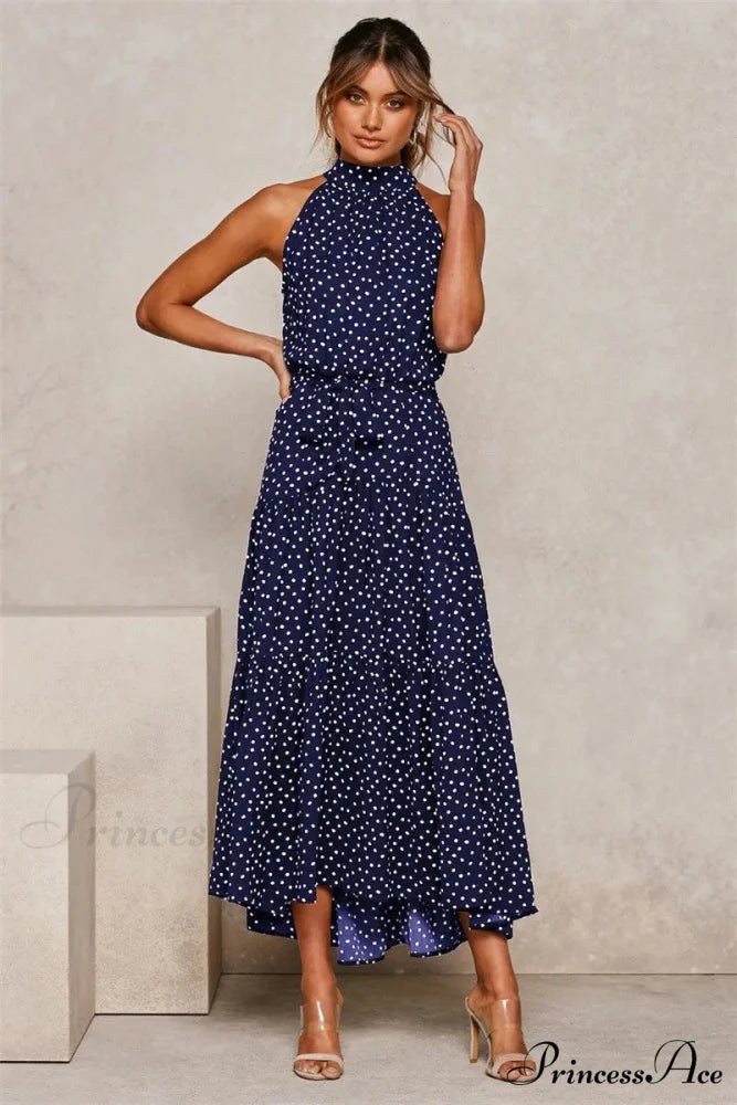 Warm Flower Pattern Halter Neck Seaside Flower Dress cloro3 / S oldfloraldress-250126