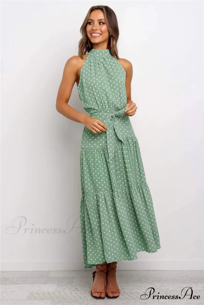 Warm Flower Pattern Halter Neck Seaside Flower Dress cloro5 / S oldfloraldress-250126