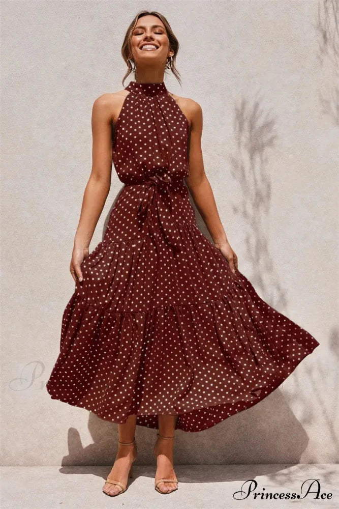 Warm Flower Pattern Halter Neck Seaside Flower Dress cloro6 / S oldfloraldress-250126