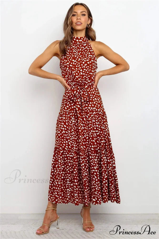 Warm Flower Pattern Halter Neck Seaside Flower Dress cloro9 / S oldfloraldress-250126