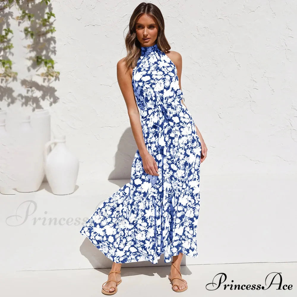 Warm Flower Pattern Halter Neck Seaside Flower Dress oldfloraldress-250126