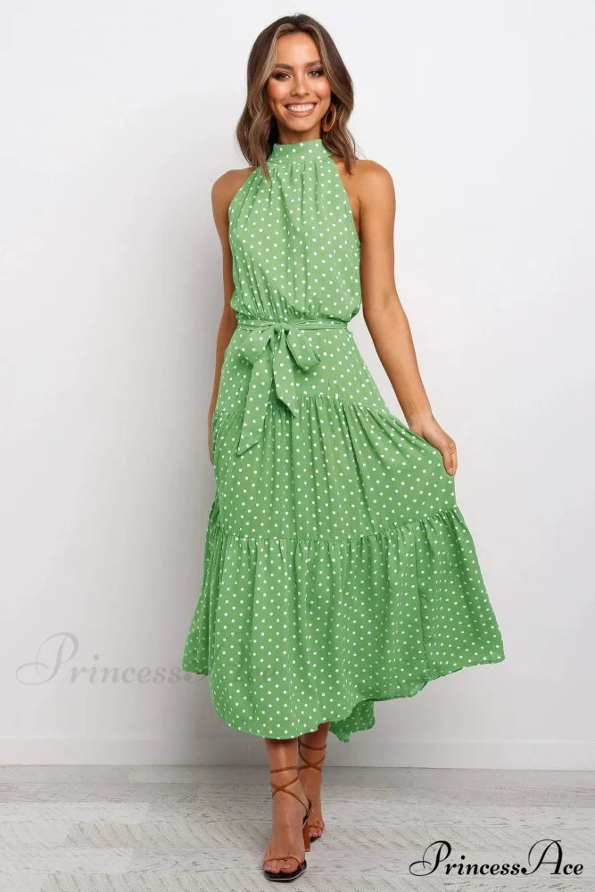 Warm Flower Pattern Halter Neck Seaside Flower Dress oldfloraldress-250126