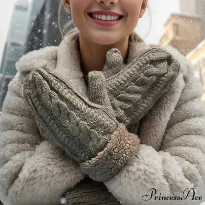 Warm Full Finger Thickened Winter Knitted Fleece Christmas Gloves for Men and Women