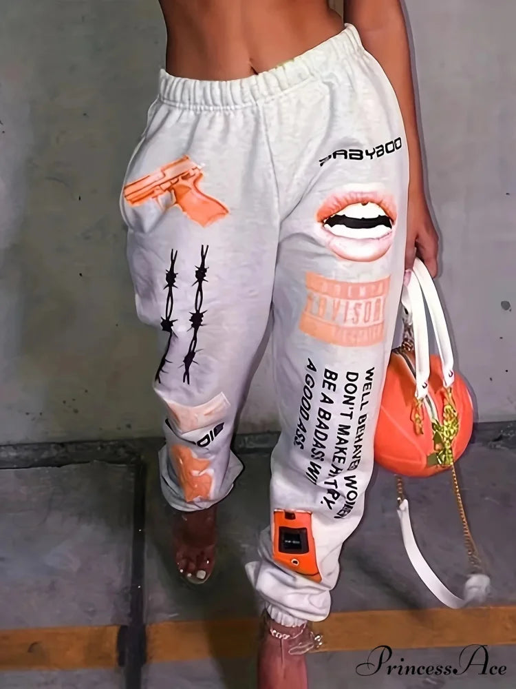 Warm Graphic Tall Waist Jogger Trousers Orange / S pants-241228
