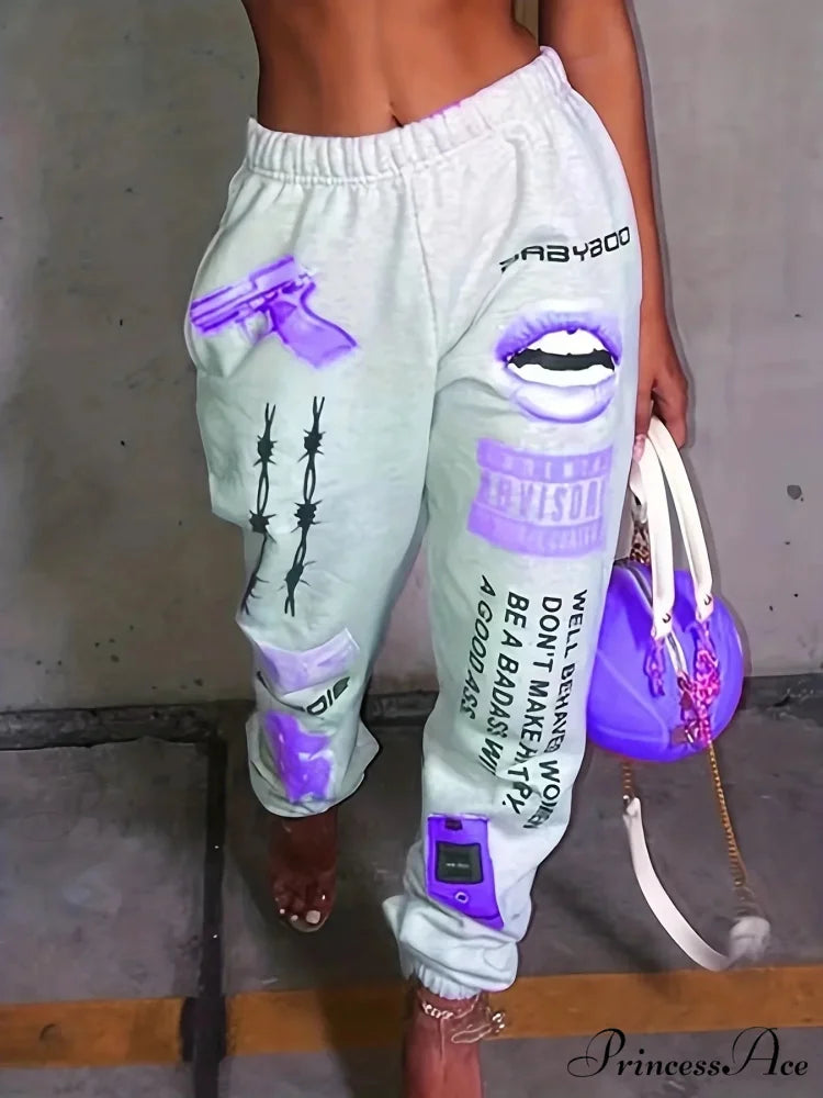 Warm Graphic Tall Waist Jogger Trousers Purple / S pants-241228
