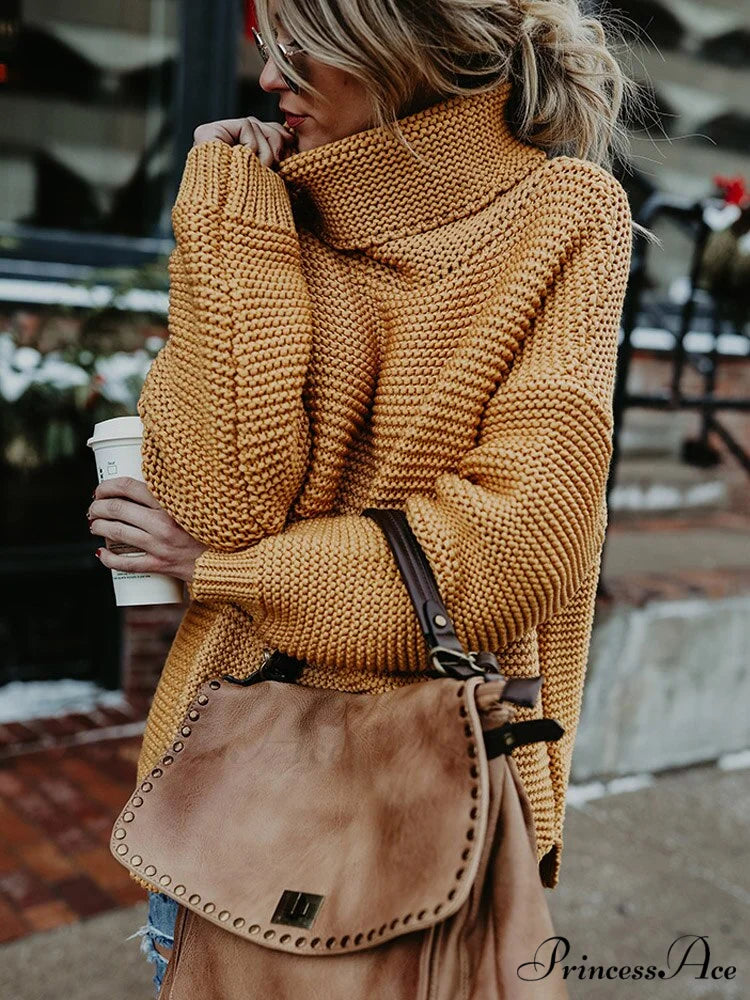 Warm Knitted Oversized Turtleneck Sweater Yellow / S