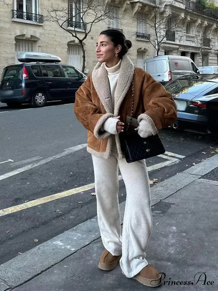 Warm Lamb Wool Casual Lapel Single-breasted Thickened Pocket Winter Stylish Coat