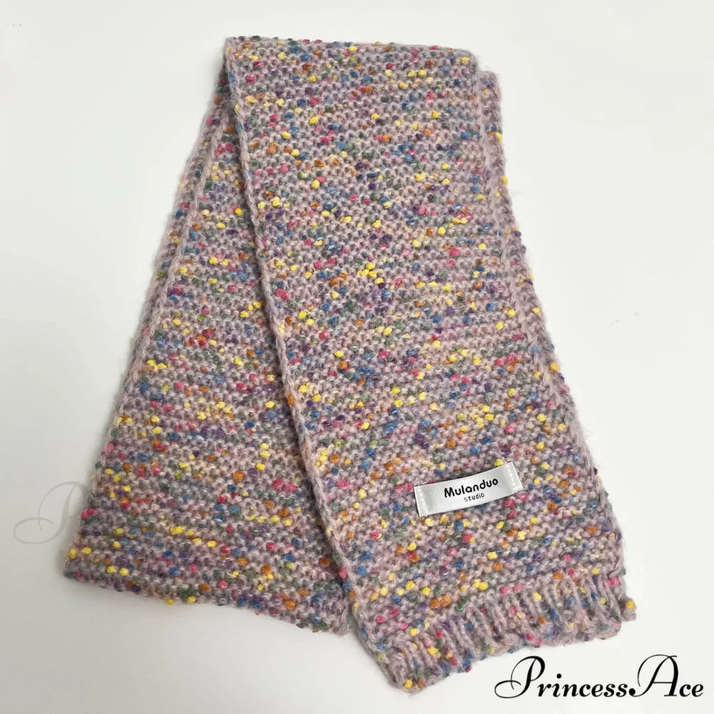 Warm Multi-Color Dot Acrylic Cashmere Small Scarf for Autumn Winter Lavender / L146CM W14CM