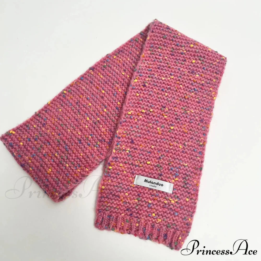 Warm Multi-Color Dot Acrylic Cashmere Small Scarf for Autumn Winter Pink / L146CM W14CM