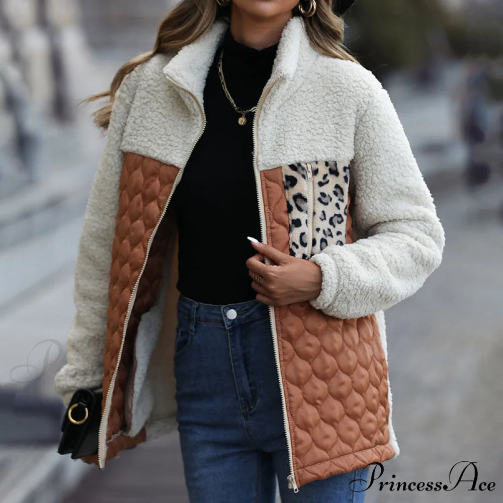 Warm Plush Patchwork Coat Coffee / S