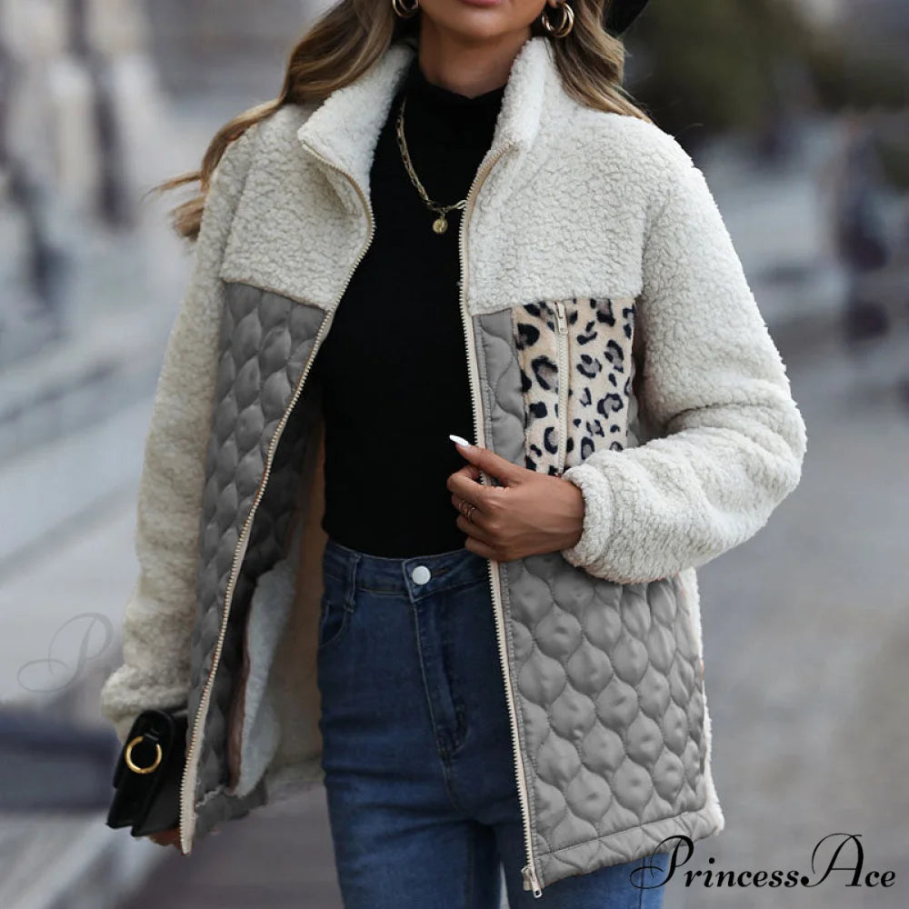 Warm Plush Patchwork Coat Gray / S
