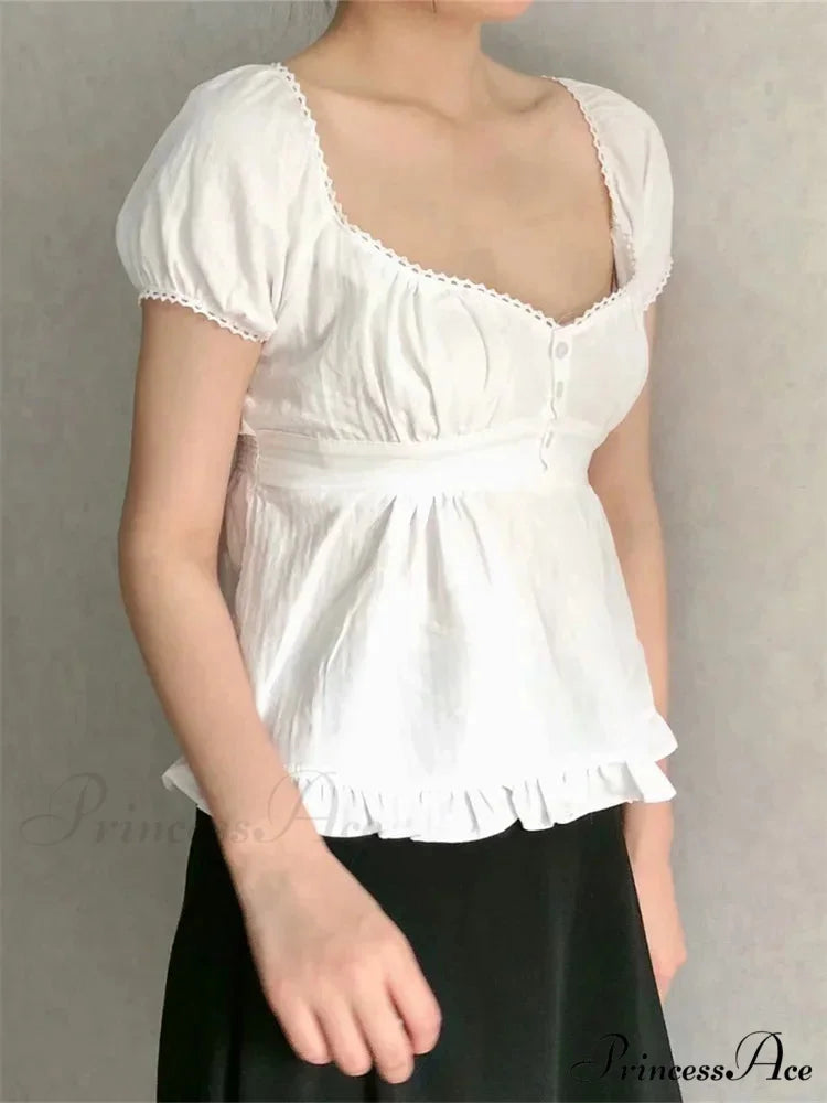 Warm Puff Short Sleeve Square Neck Blouse blouse-250126