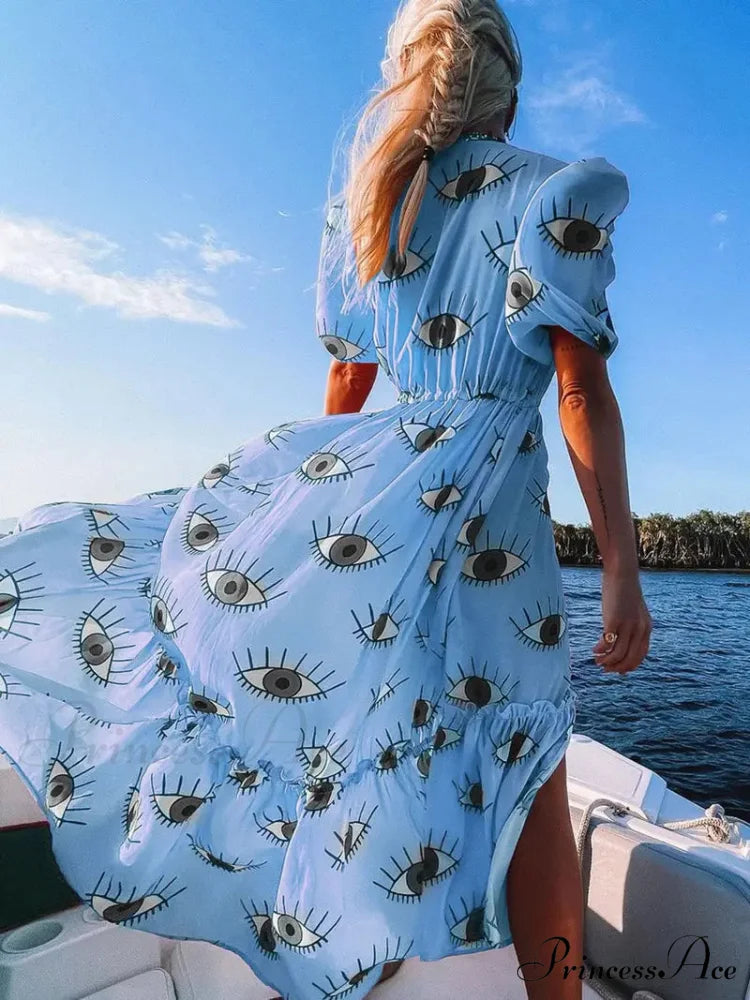 Warm-Season Chiffon Eyes Design Coastal Dress