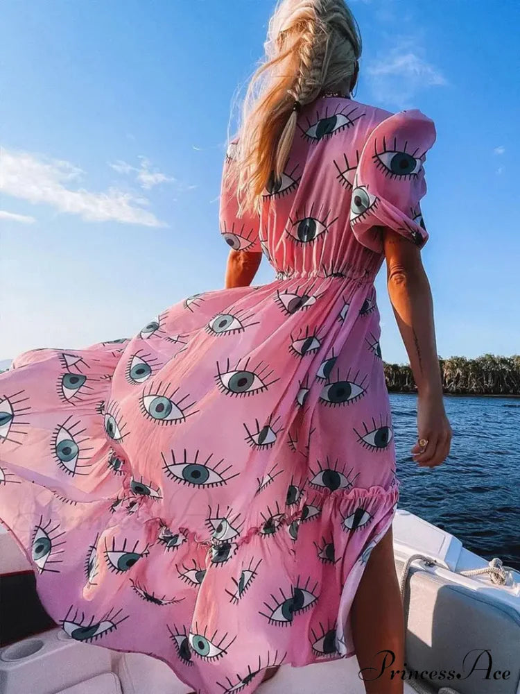 Warm-Season Chiffon Eyes Design Coastal Dress