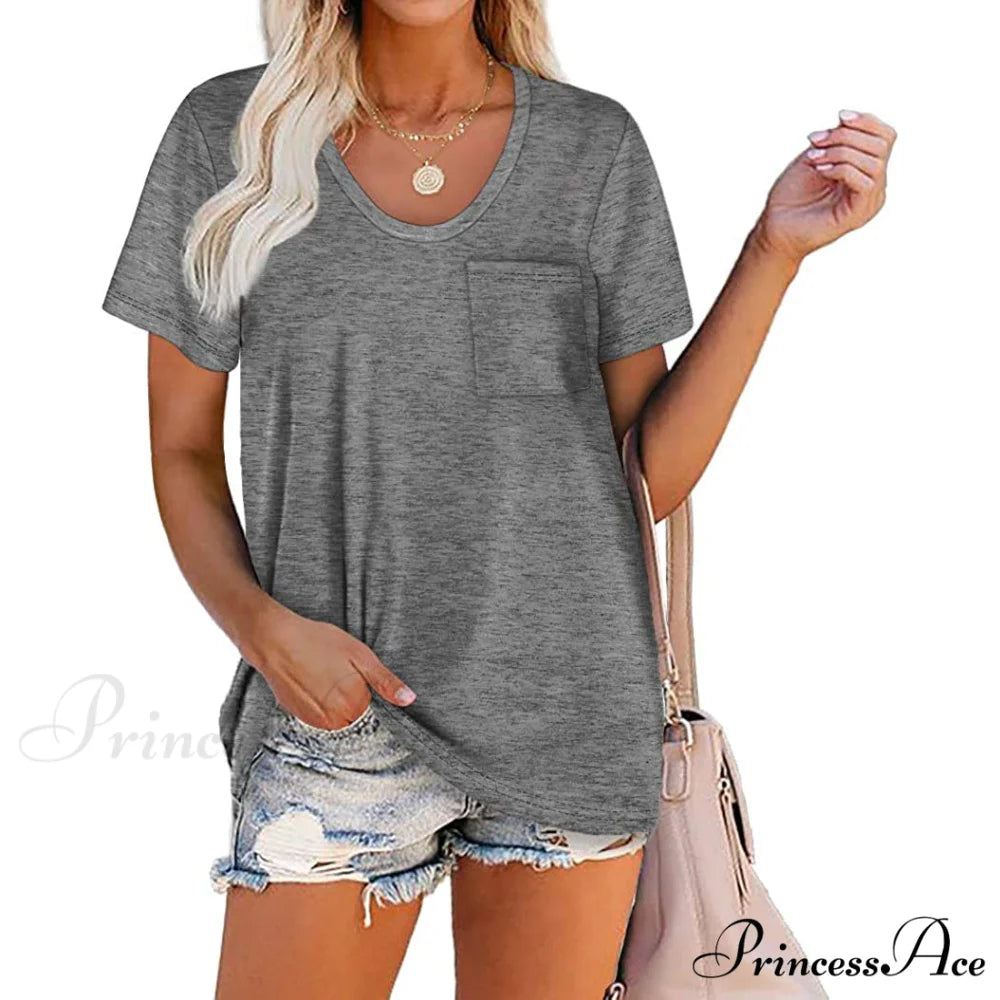 Warm-Season Crew Arm Neck Top Brief for Pocket Women Gray / S