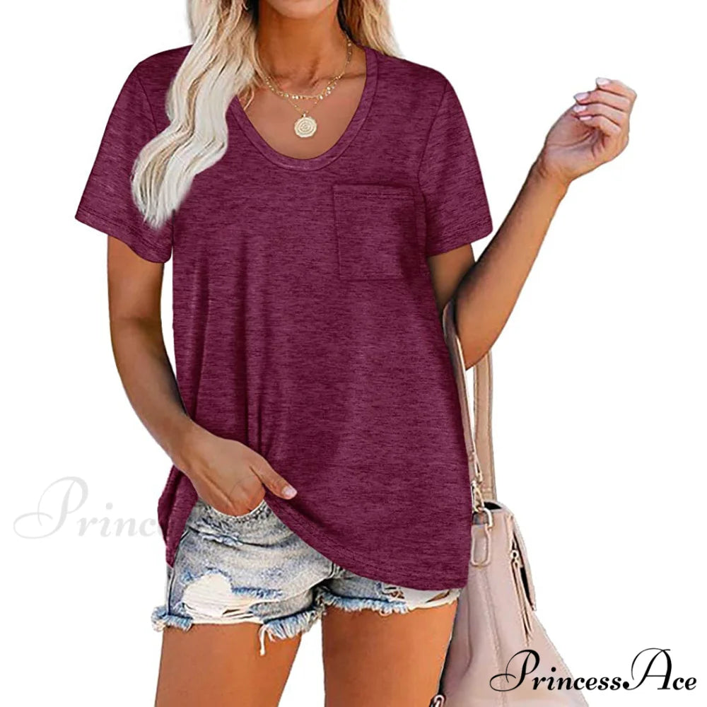 Warm-Season Crew Arm Neck Top Brief for Pocket Women Plum / S