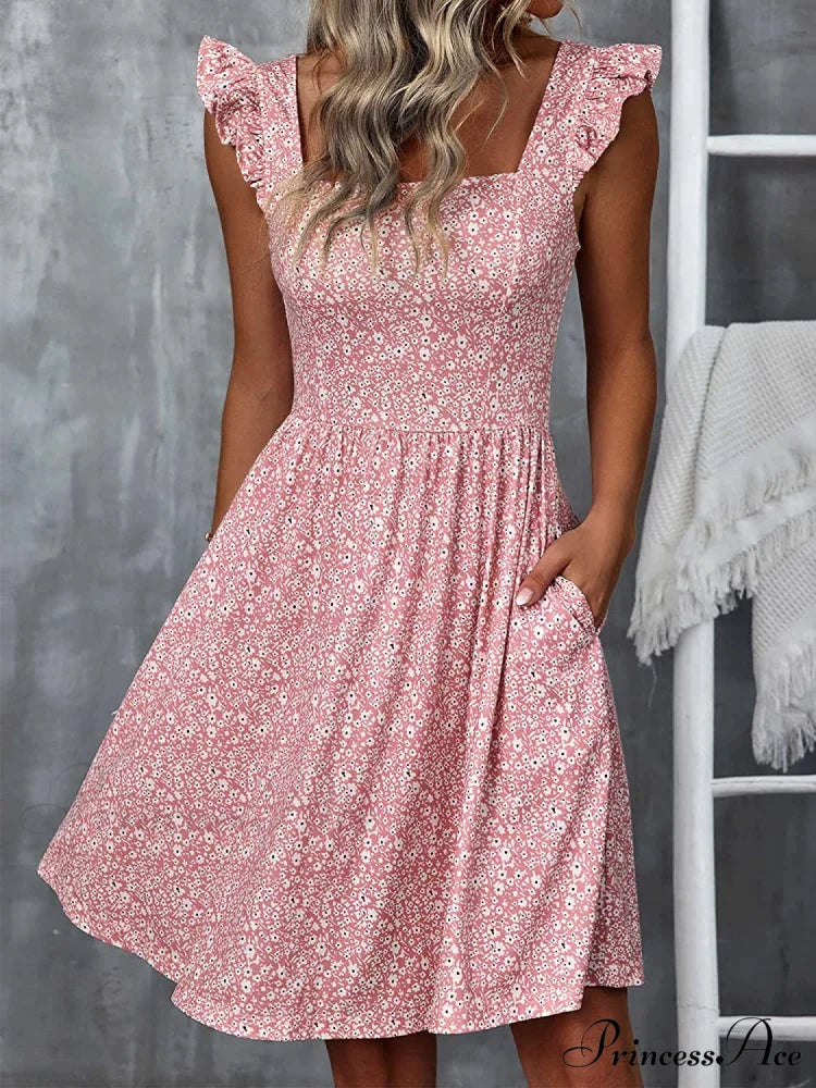 Warm-Season Gown Flowered Ruffle with and Design Trim S / Blue