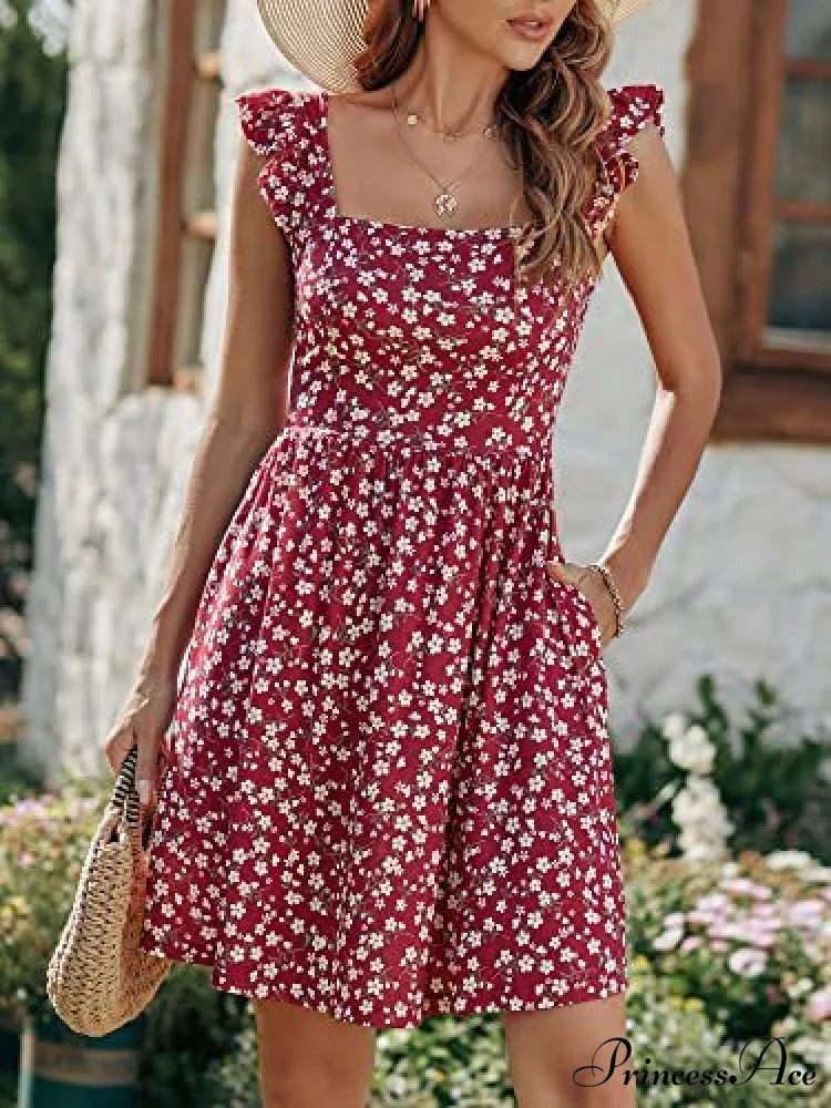 Warm-Season Gown Flowered Ruffle with and Design Trim S / Burgundy