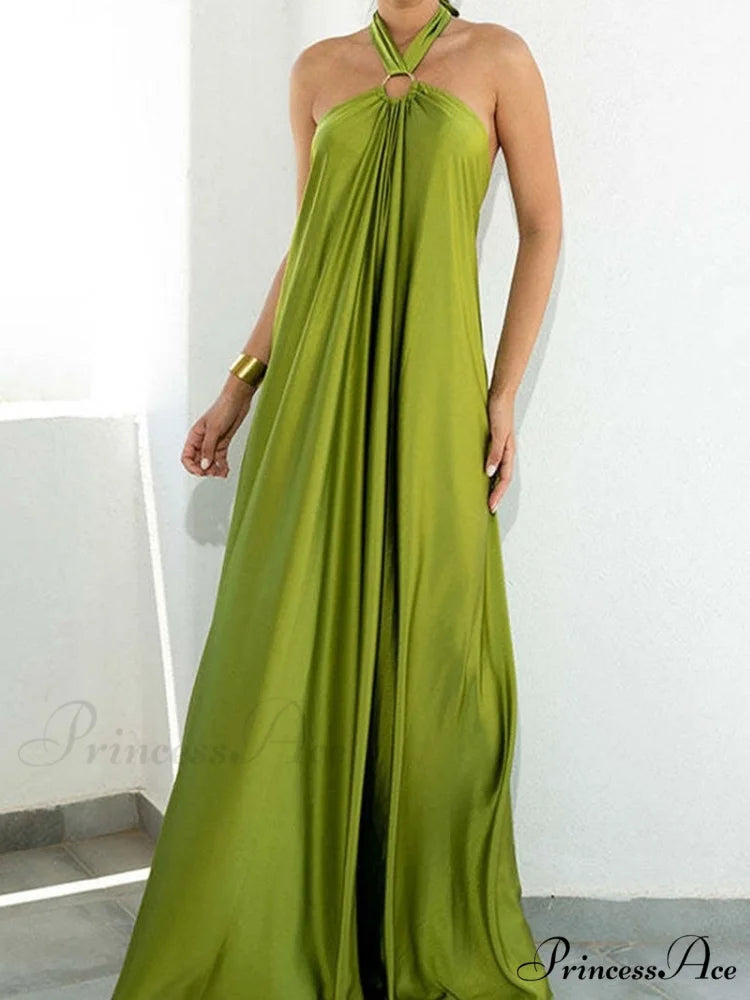 Warm-Season Party Tie-up Halter - Off Shoulder Casual Gown Backless Fashion Coastal Bandage with Long Women’s Robe