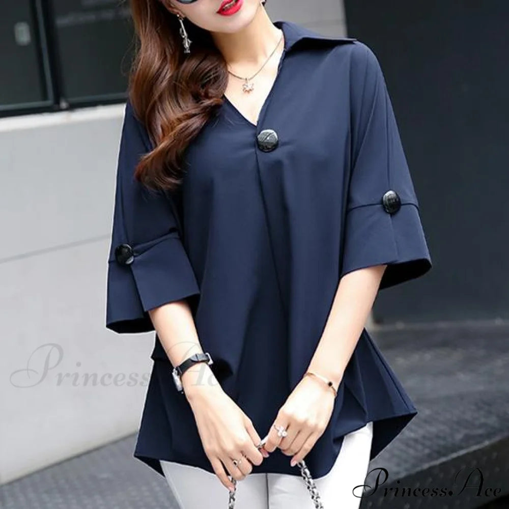 Warm-Season Tee Plus Chiffon Size Women’s Top Navy blue / L 50kg to 60kg