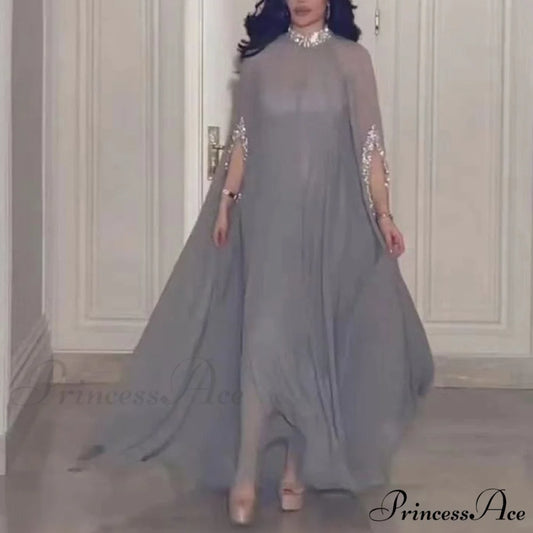 Warm-Season with - Batwing - Loose Large Pullover Chiffon Gown Casual Patchwork Party Gown Sleeves Size Sequin for Women