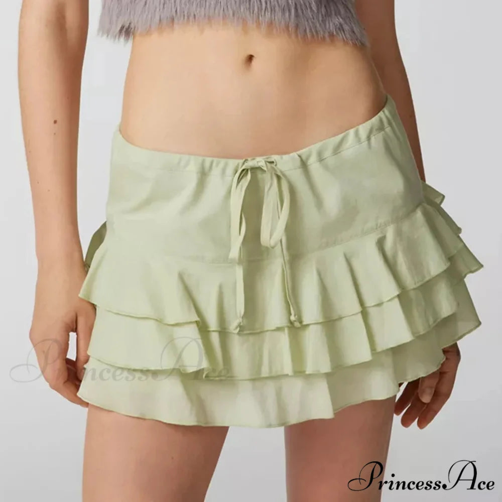 Warm Solid Frilled Tiered Skirt Green / S skirts-250223
