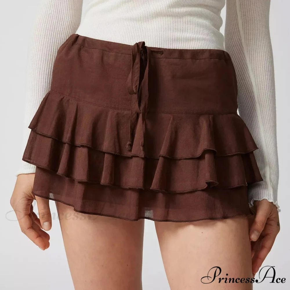 Warm Solid Frilled Tiered Skirt skirts-250223