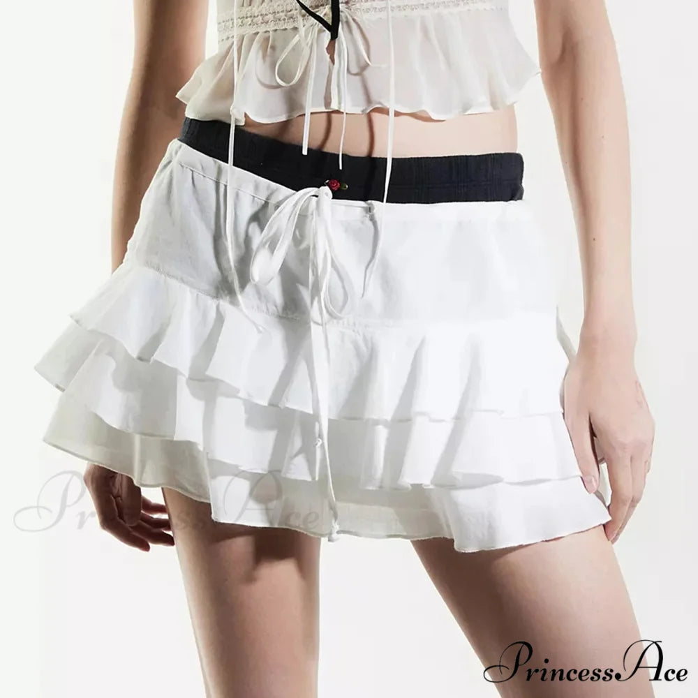 Warm Solid Frilled Tiered Skirt WHITE / S skirts-250223