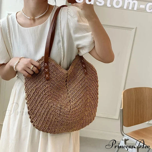 Warm Straw Wicker Knitted Shoulder Bag shoulder-250126