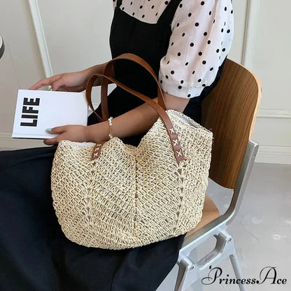 Warm Straw Wicker Knitted Shoulder Bag shoulder-250126