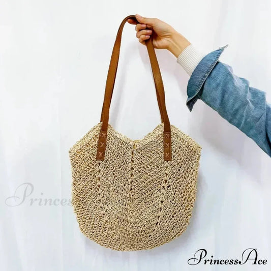 Warm Straw Wicker Knitted Shoulder Bag Beige shoulder-250126