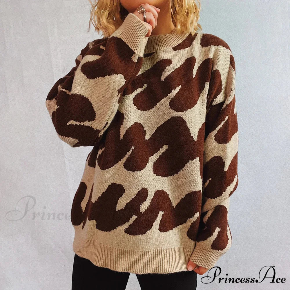 Wave Line Print Crew Neck Cozy Jumper swraters-241228