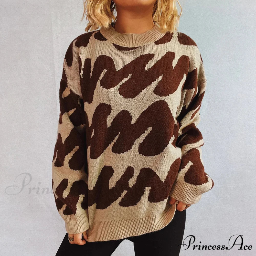 Wave Line Print Crew Neck Cozy Jumper swraters-241228