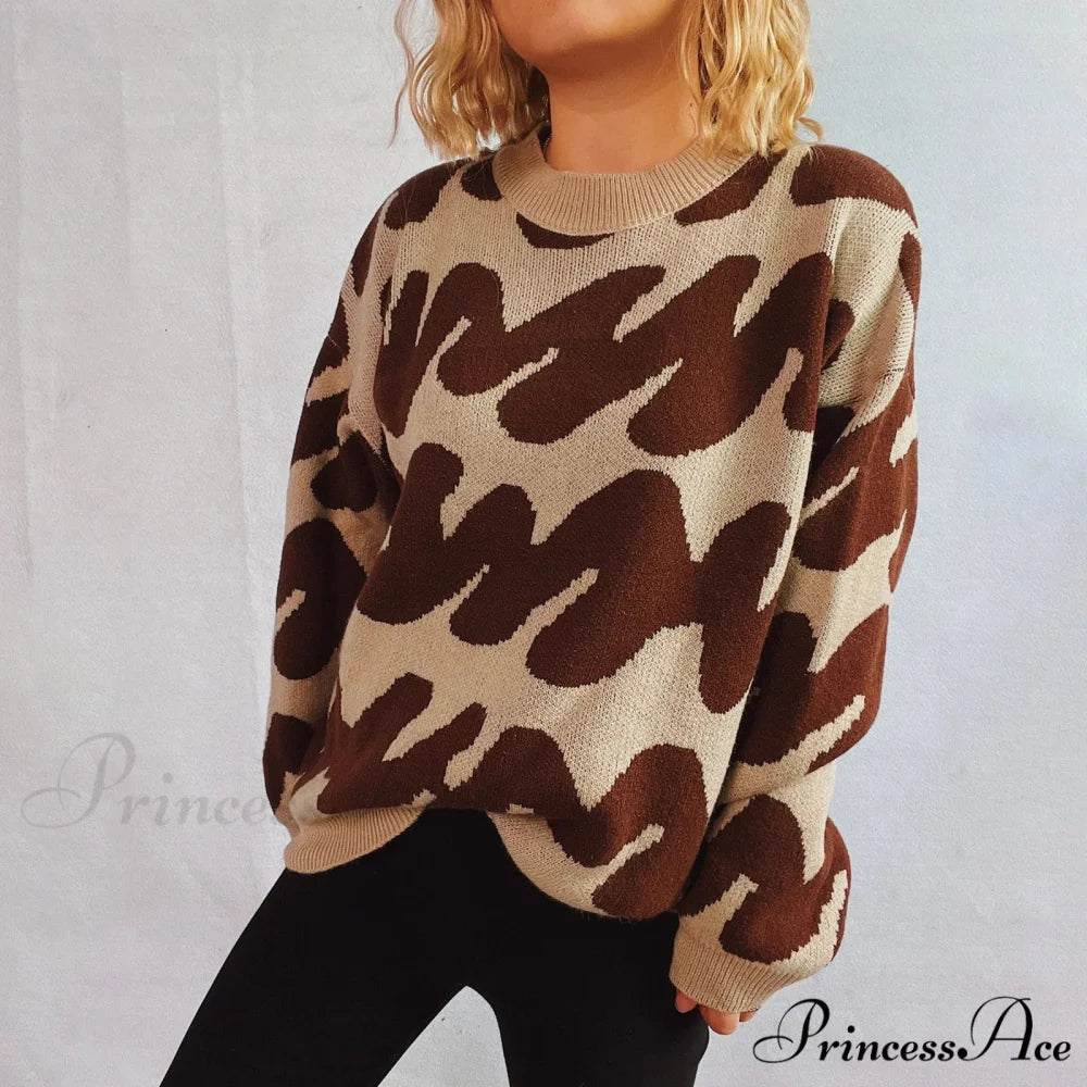 Wave Line Print Crew Neck Cozy Jumper swraters-241228
