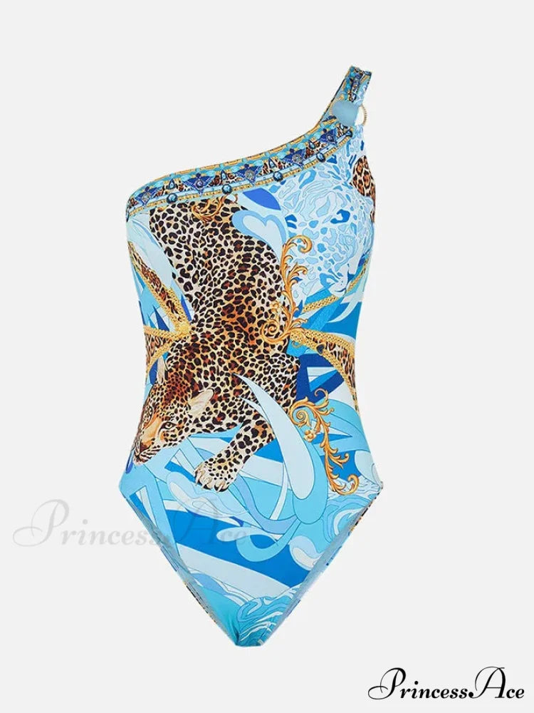 Wave Panther Print Slim Swimsuit Single Piece onepiece-250223