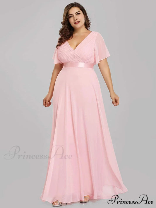 Wedding Party Elegant Gown - A Formal Neck Plus Ruffles Line Chiffon V Size
