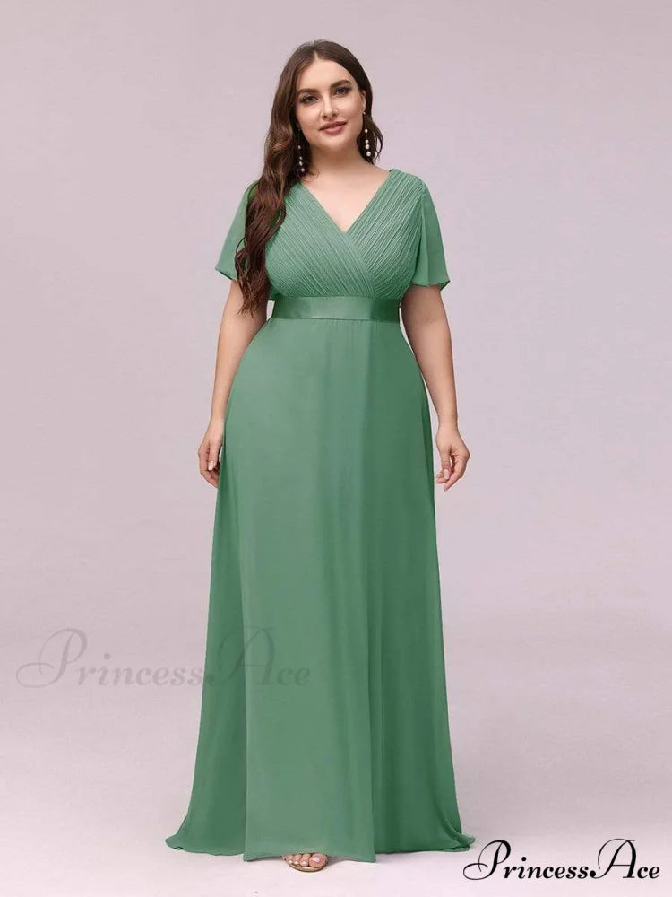 Wedding Party Elegant Gown - A Formal Neck Plus Ruffles Line Chiffon V Size Green Bean / 4(Lable Size S)