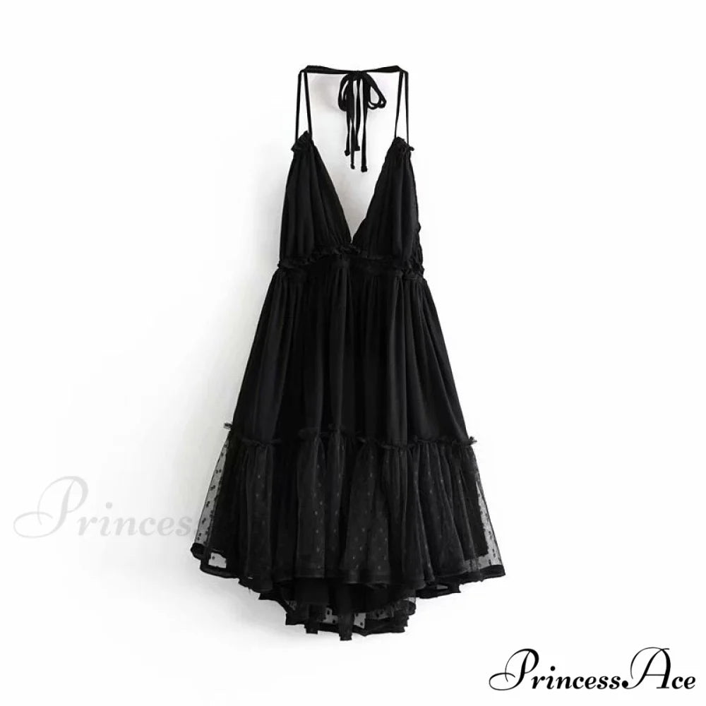 Weekend Getaway Stylish Linen Skater Dress Black / S