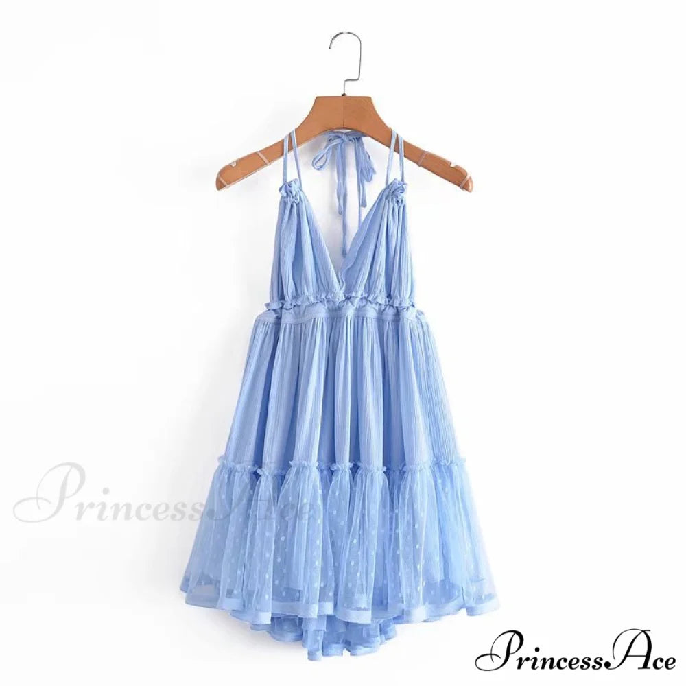 Weekend Getaway Stylish Linen Skater Dress Blue / S