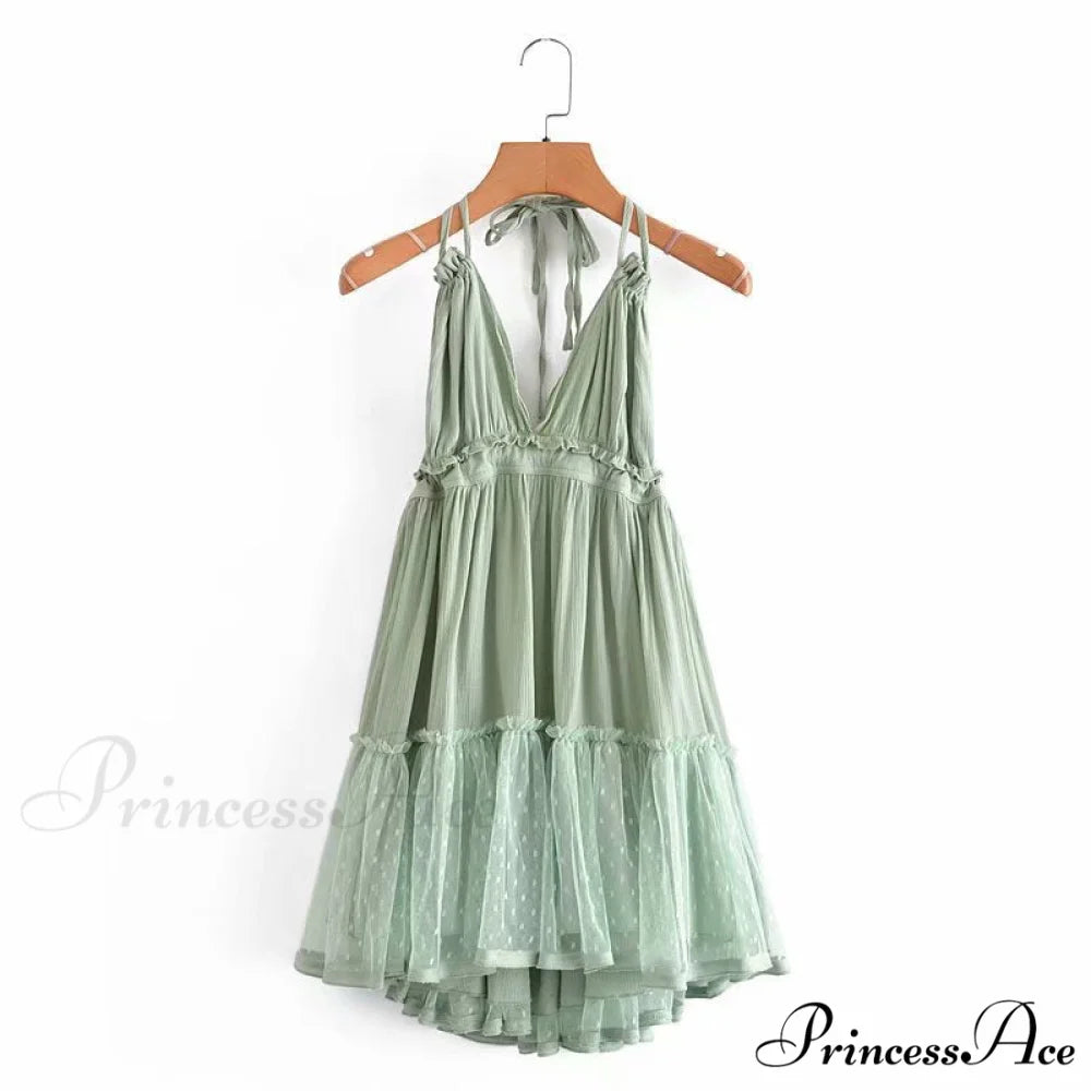 Weekend Getaway Stylish Linen Skater Dress Green / S