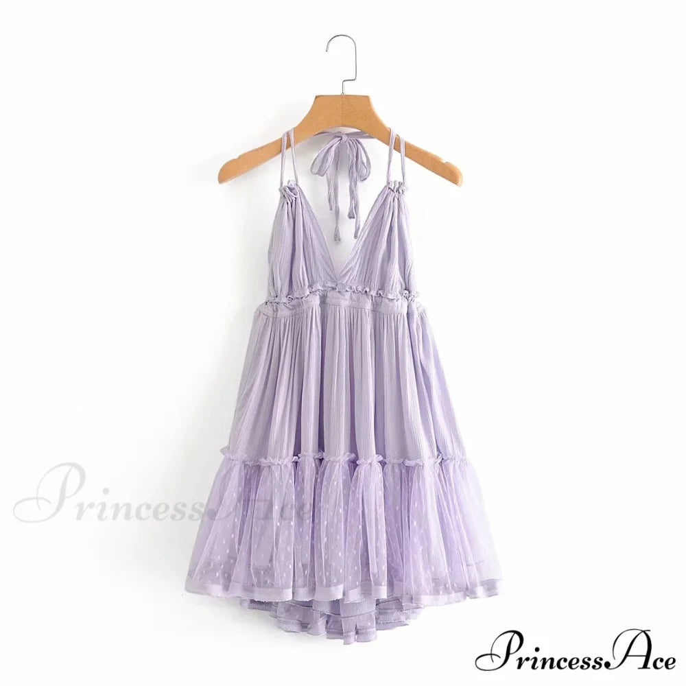 Weekend Getaway Stylish Linen Skater Dress Purple / S