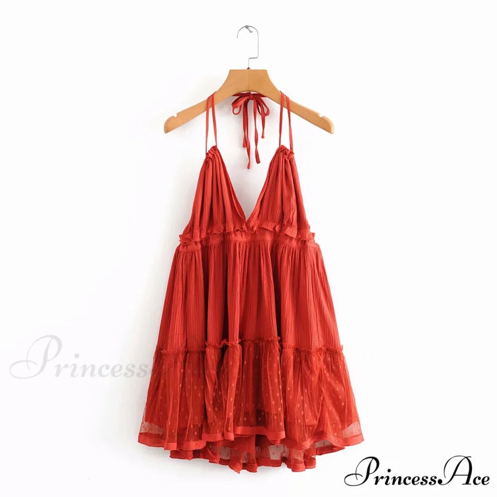 Weekend Getaway Stylish Linen Skater Dress Red / S