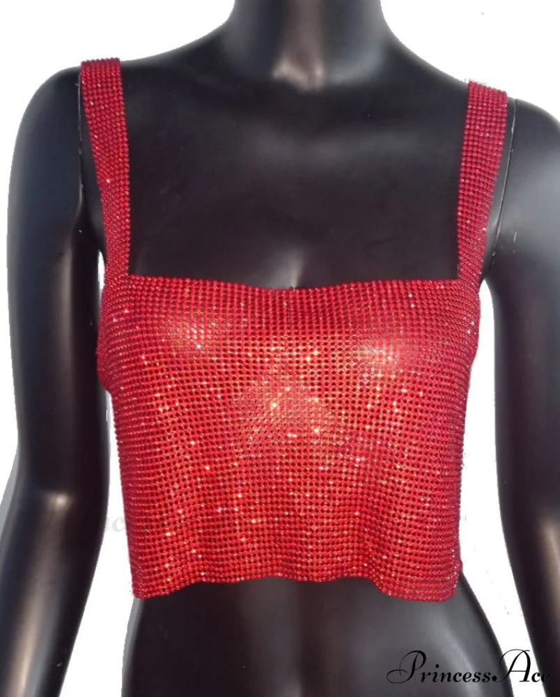 WENDY TOP WITH RHINESTONES Red / XS