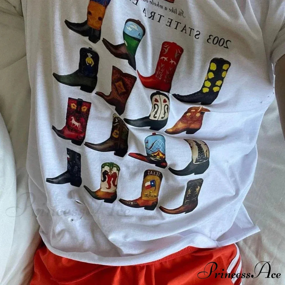 Western Boots Vintage Graphic T-shirt WHITE / S t-shirt-250223