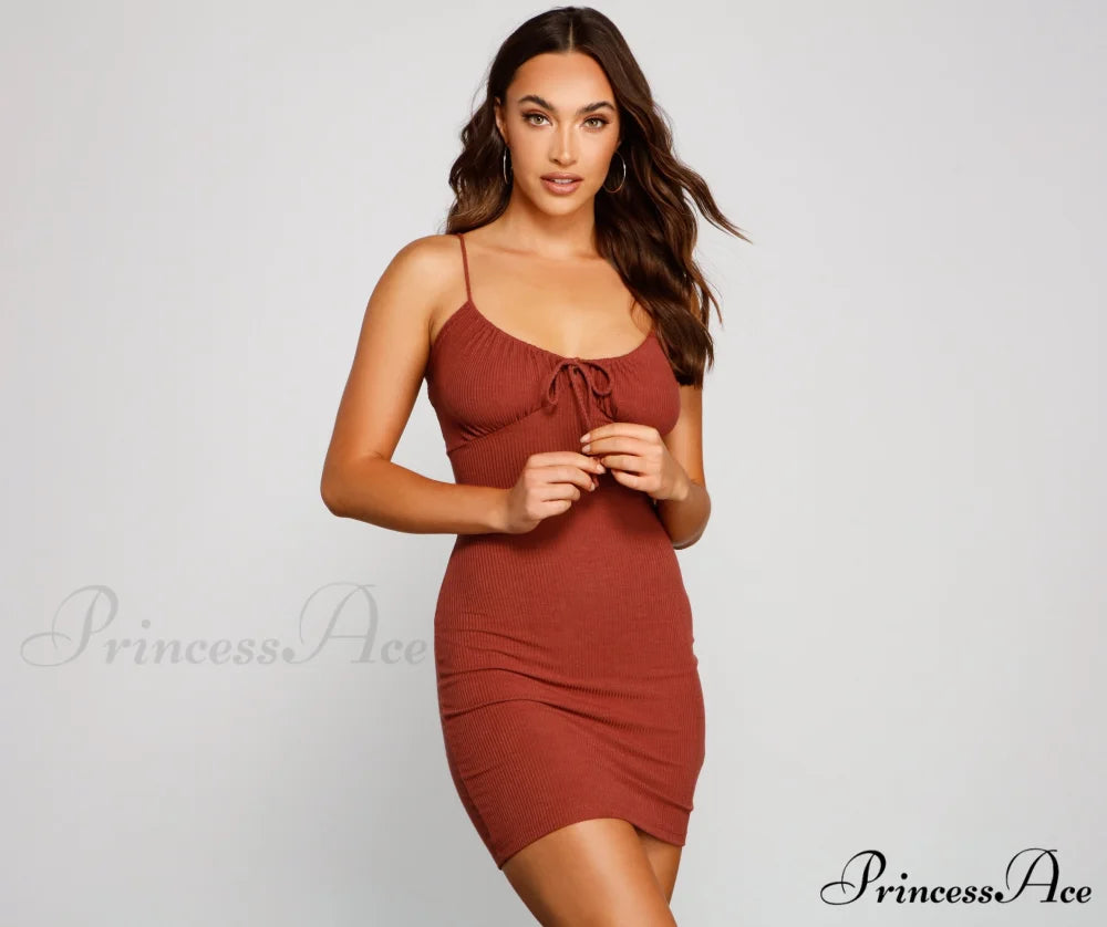 What’s The Scoop Charming Ribbed Knit Mini Dress LIGHT MARSALA / XS