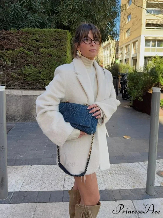 White Alone Fastened Woolen Coat coats-241228